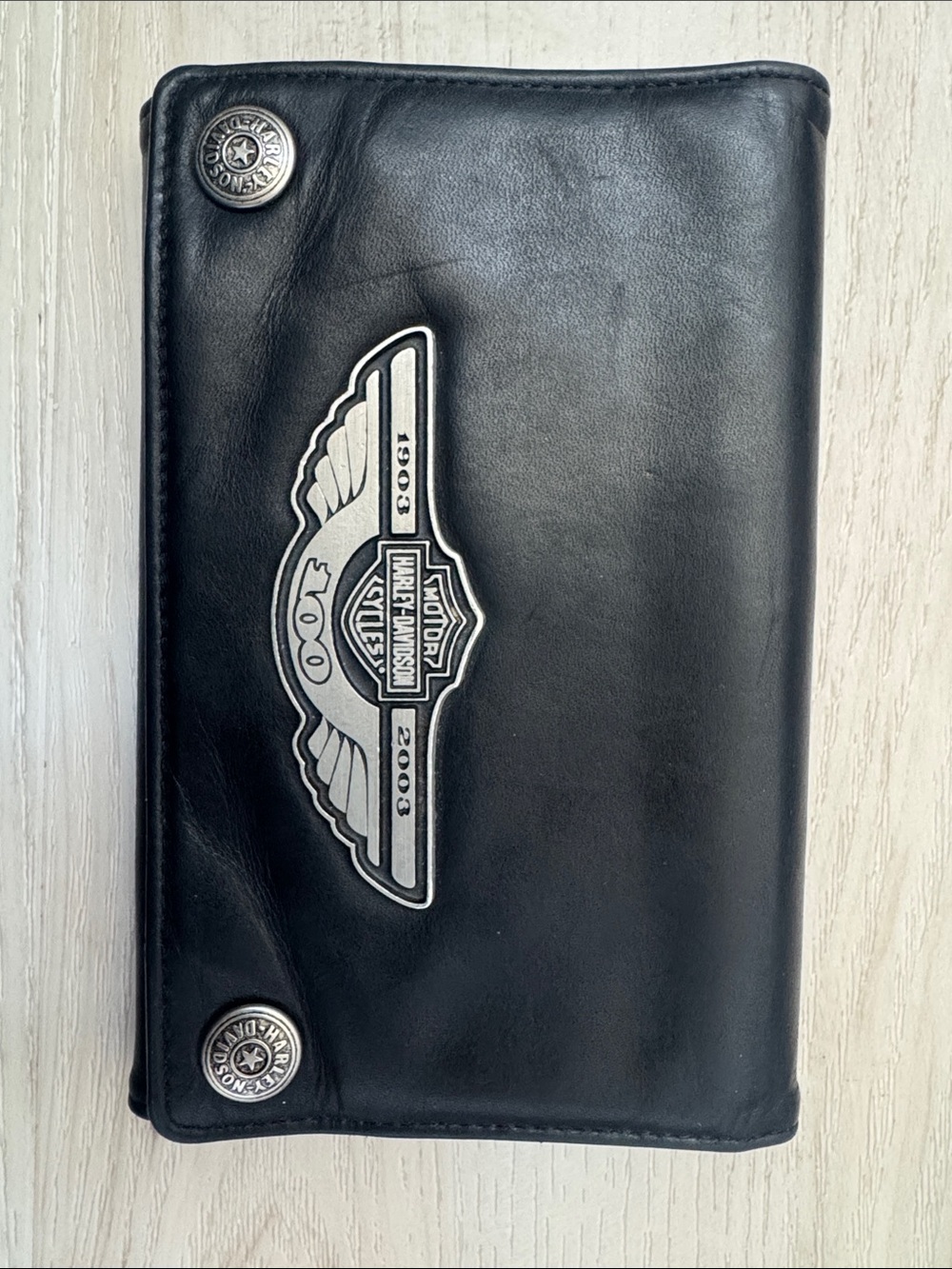 Harley Davidson Black Leather Trifold Wallet with Clear ID Windows